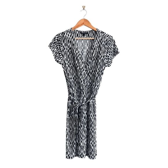 Banana Republic Womens Midi Dress V Neckline Tie Waist Black White Medium - Picture 1 of 8